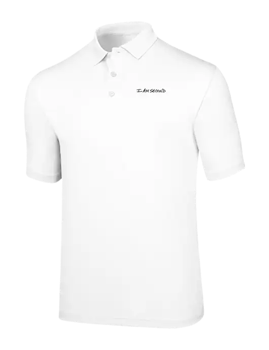 Callaway Opti-Dri White Chev Polo w/I Am Second Logo