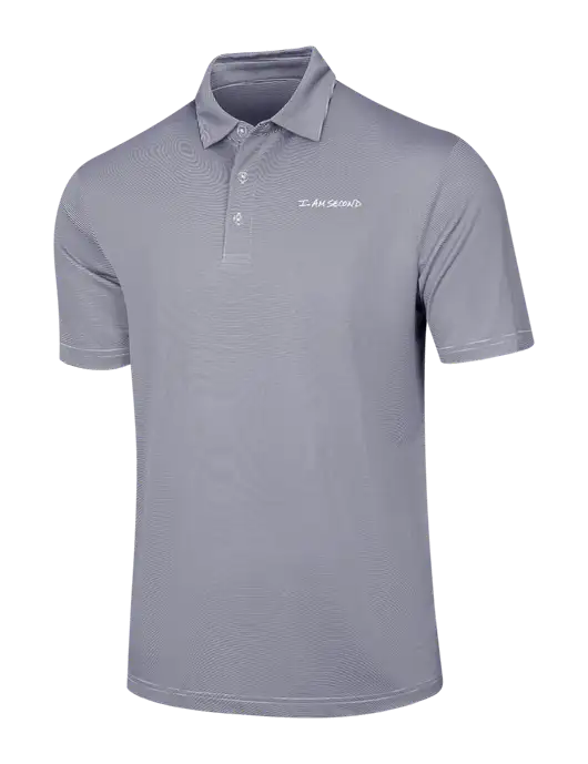 Callaway Navy Fine Line Stripe Polo w/I Am Second Logo