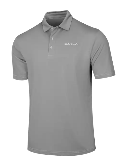 Callaway Navy Fine Line Stripe Polo w/I Am Second Logo