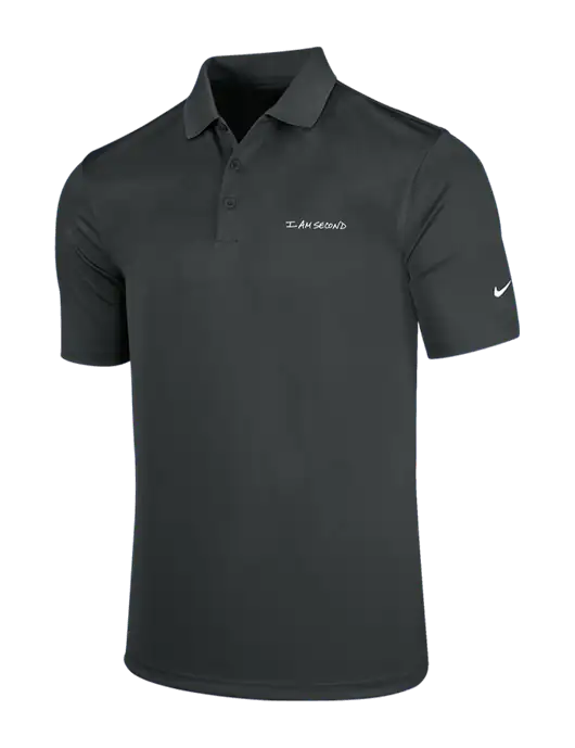NIKE Charcoal Dri-Fit Players Victory Polo w/I Am Second Logo