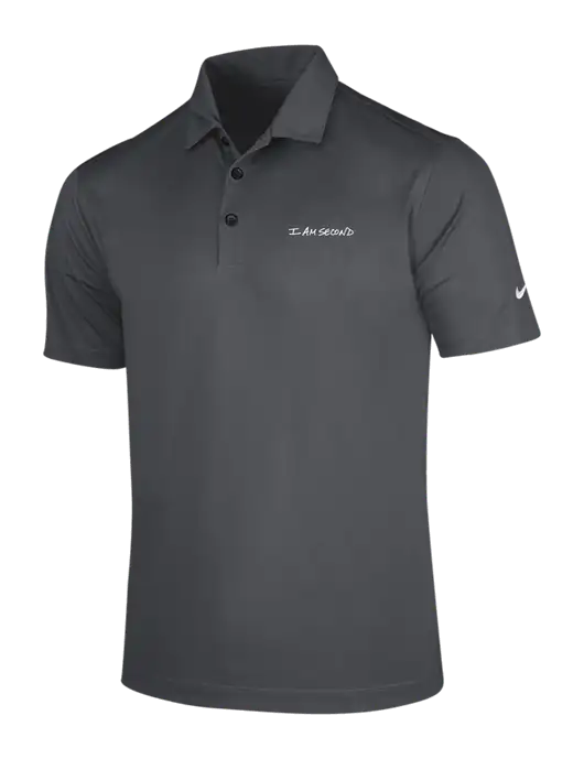 NIKE Dark Grey Dri-Fit Vertical Mesh Polo w/I Am Second Logo