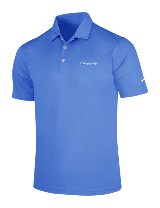 NIKE Light Royal Blue Dri-Fit Vertical Mesh Polo w/I Am Second Logo