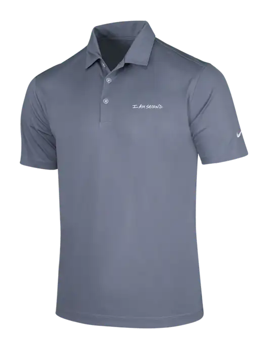 NIKE Medium Grey Dri-Fit Vertical Mesh Polo w/I Am Second Logo