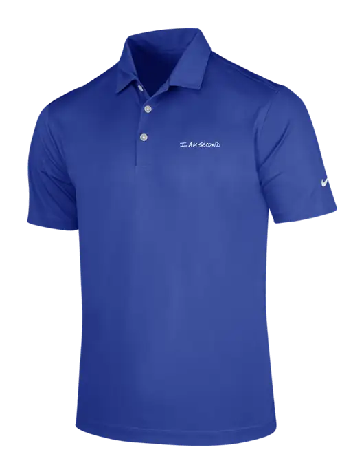 NIKE Dark Royal Dri-Fit Vertical Mesh Polo w/I Am Second Logo