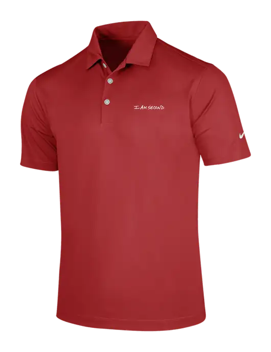 NIKE Red Dri-Fit Vertical Mesh Polo w/I Am Second Logo