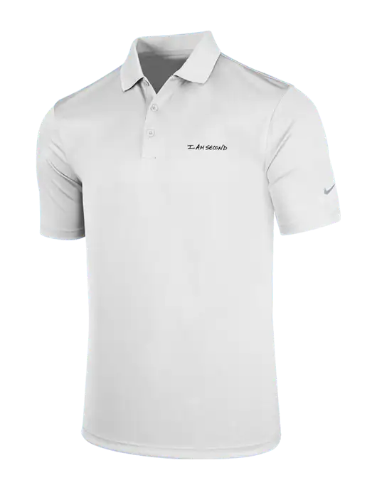 NIKE White Dri-Fit Players Victory Polo w/I Am Second Logo