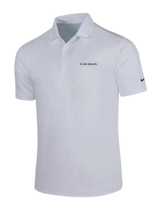 NIKE White Dri-Fit Vertical Mesh Polo w/I Am Second Logo