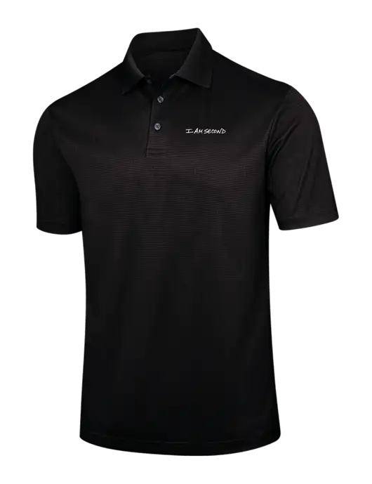 Black Performance Fine Jacquard Polo w/I Am Second Logo