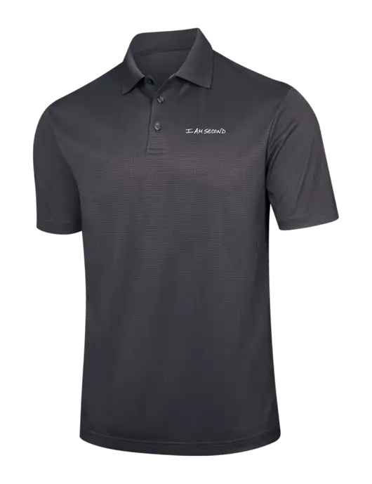 Dark Grey Performance Fine Jacquard Polo w/I Am Second Logo