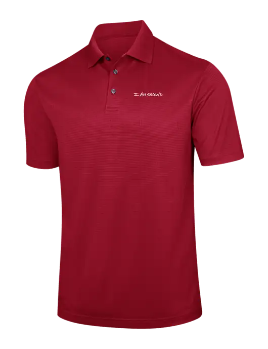 Red Performance Fine Jacquard Polo w/I Am Second Logo