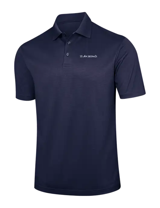 Navy Performance Fine Jacquard Polo w/I Am Second Logo