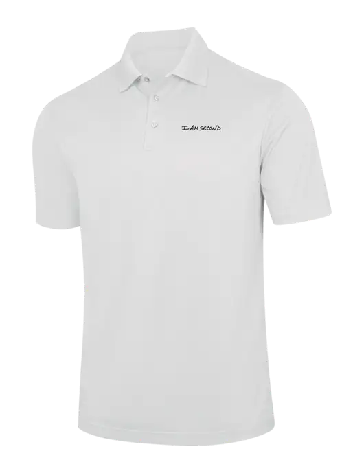 White Performance Fine Jacquard Polo w/I Am Second Logo