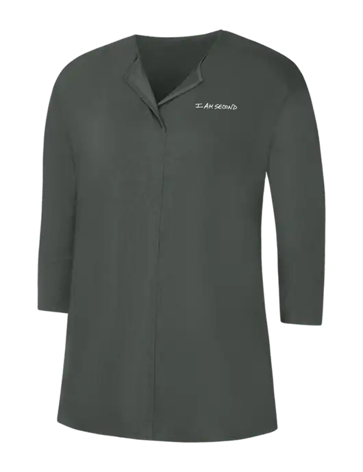 Dark Grey Womens Concept 3/4 Sleeve Soft Split Neck Top w/I Am Second Logo