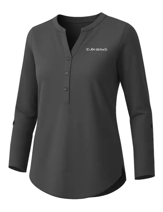 Dark Grey Womens Concept Henley Tunic w/I Am Second Logo