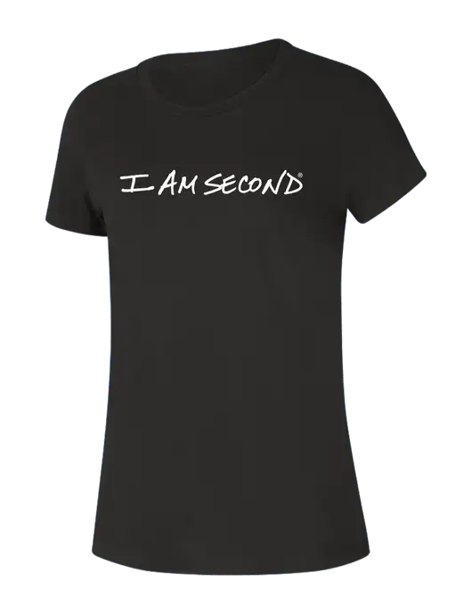 Womens Seriously Soft Black T-Shirt w/I Am Second Logo