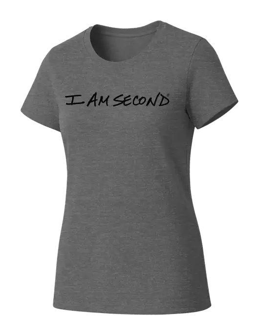 Womens Seriously Soft Grey Frost T-Shirt w/I Am Second Logo
