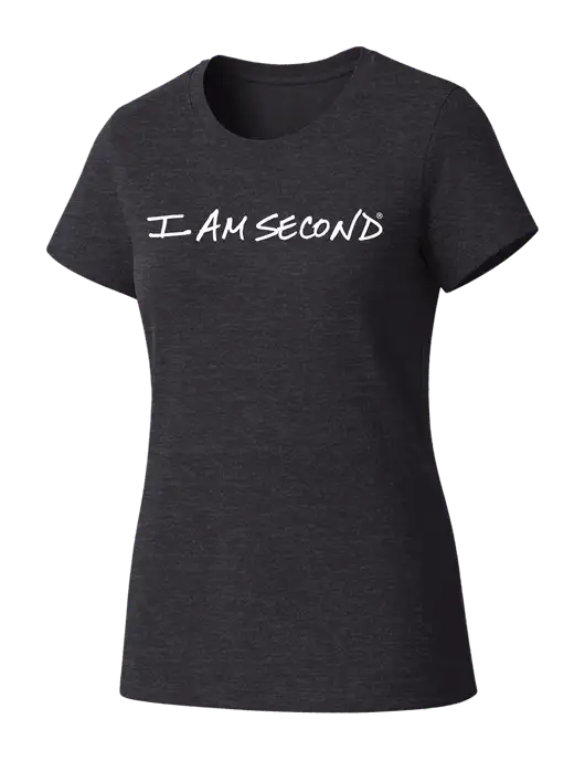 Womens Seriously Soft Heathered Charcoal T-Shirt w/I Am Second Logo