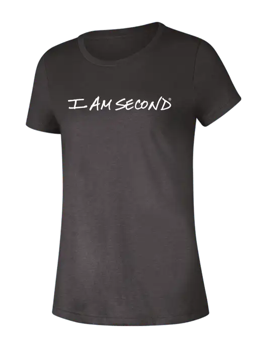 Womens Seriously Soft Heathered Charcoal T-Shirt w/I Am Second Logo