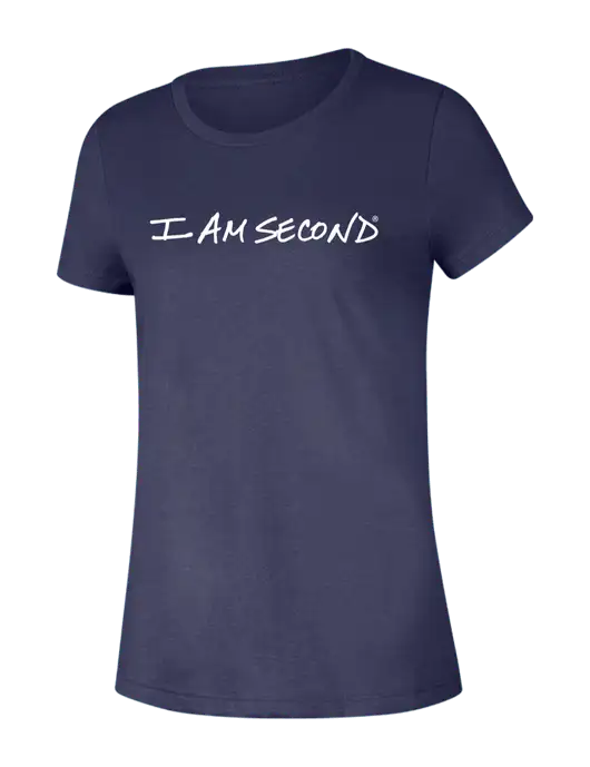 Womens Seriously Soft Heathered Navy T-Shirt w/I Am Second Logo