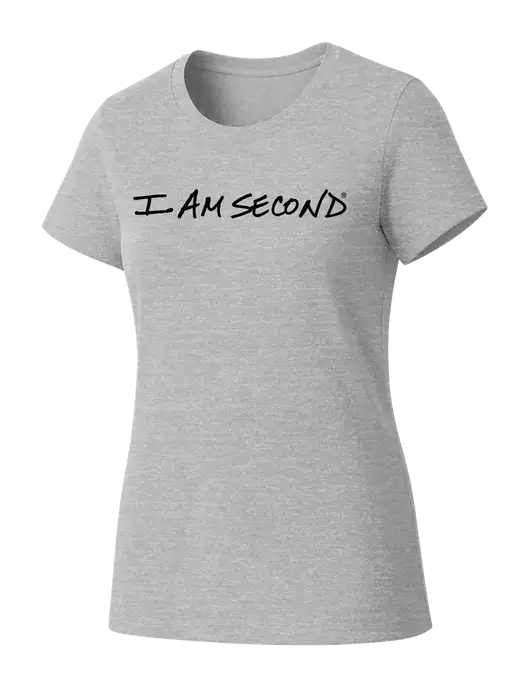 Womens Seriously Soft Light Heathered Grey T-Shirt w/I Am Second Logo