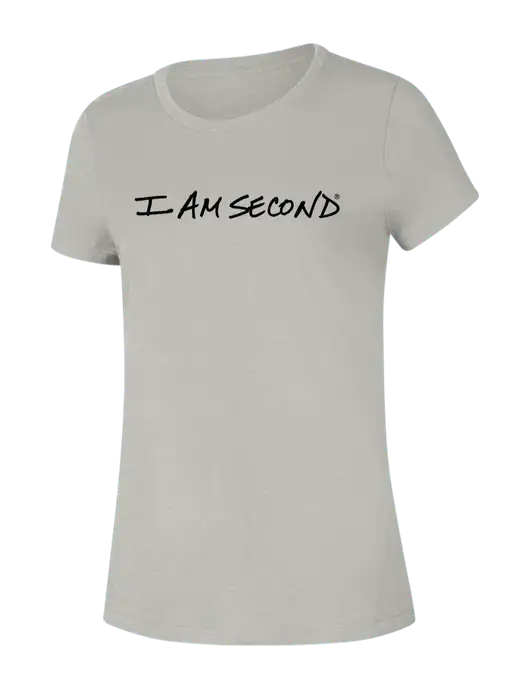 Womens Seriously Soft Light Heathered Grey T-Shirt w/I Am Second Logo