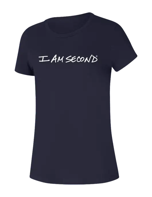 Womens Seriously Soft New Navy T-Shirt w/I Am Second Logo