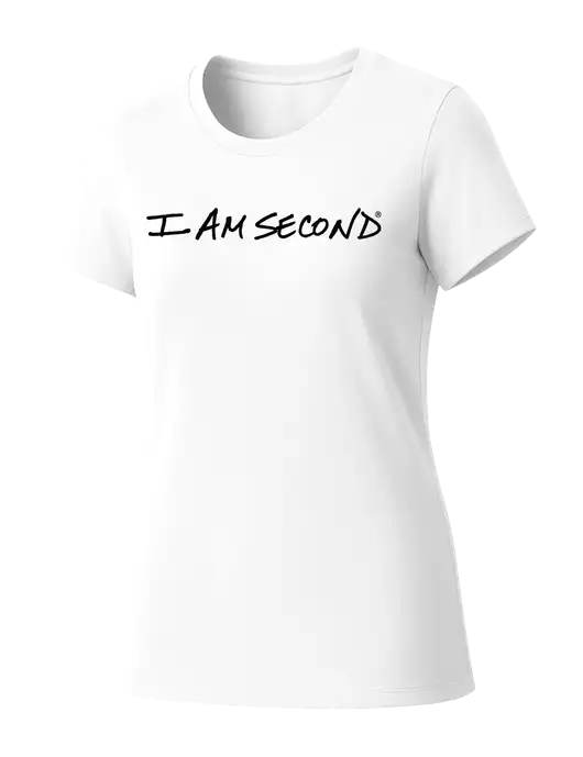 Womens Seriously Soft White T-Shirt w/I Am Second Logo