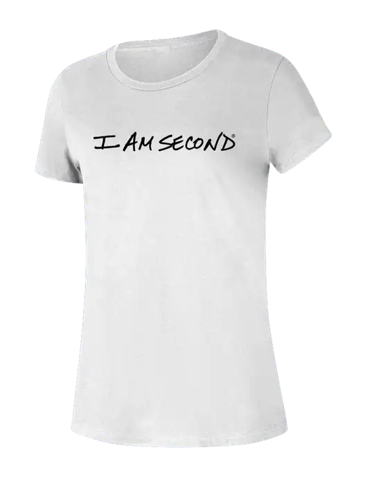 Womens Seriously Soft White T-Shirt w/I Am Second Logo