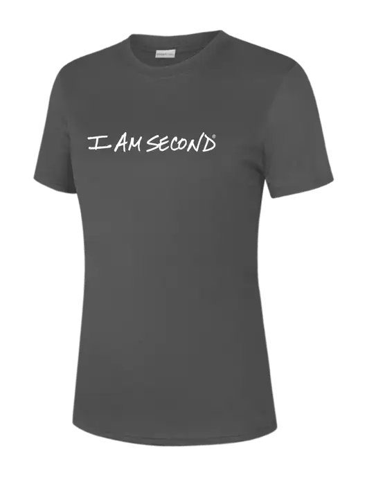 Womens Dark Grey PosiCharge Competitor Tee w/I Am Second Logo