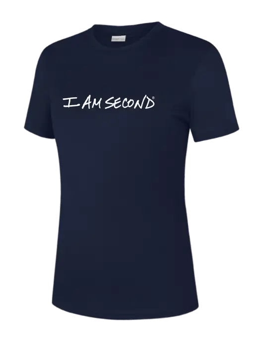 Womens Navy PosiCharge Competitor Tee w/I Am Second Logo