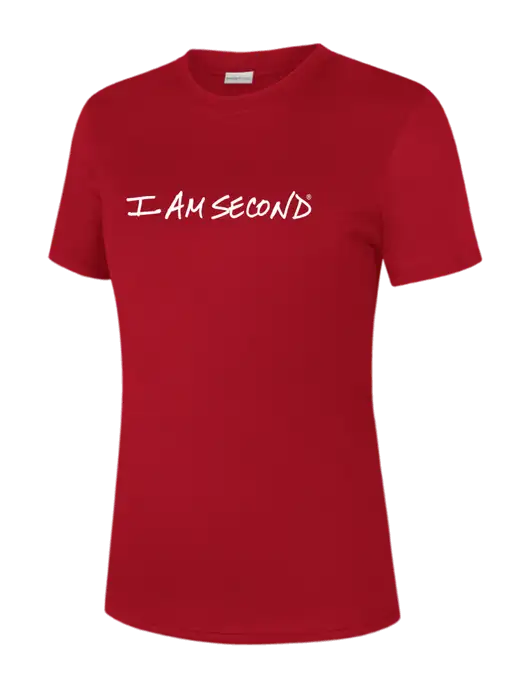  Womens Red PosiCharge Competitor Tee w/I Am Second Logo