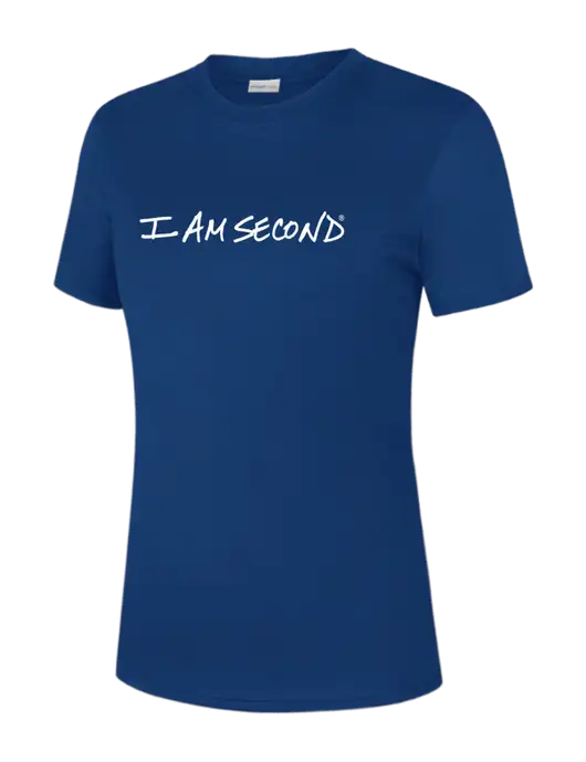 Womens Royal PosiCharge Competitor Tee w/I Am Second Logo