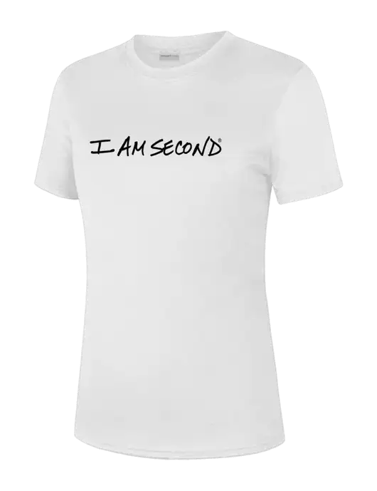  Womens White PosiCharge Competitor Tee w/I Am Second Logo