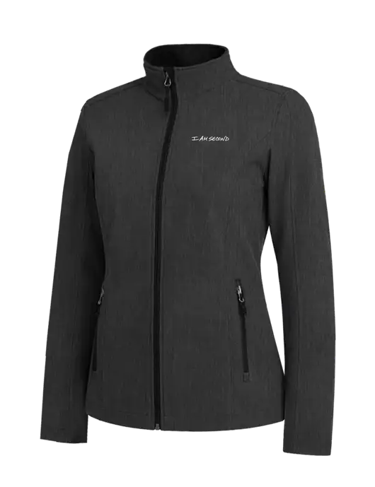 Black Charcoal Heather Womens Core Soft Shell Jacket w/I Am Second Logo
