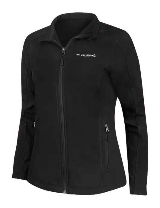 Black Womens Core Soft Shell Jacket w/I Am Second Logo