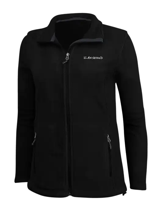 Womens Black Fleece Jacket w/I Am Second Logo