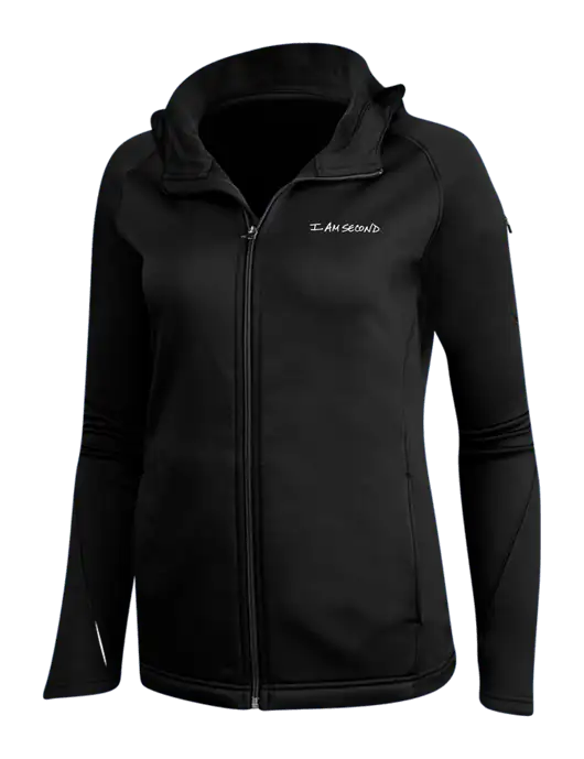 Womens Black Tech Fleece Full-Zip Hooded Jacket w/I Am Second Logo