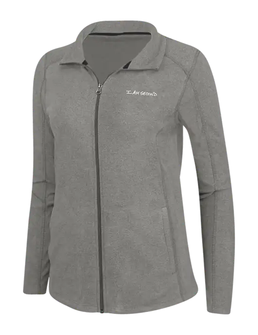 Medium Grey Womens Heather Microfleece Full-Zip Jacket w/I Am Second Logo