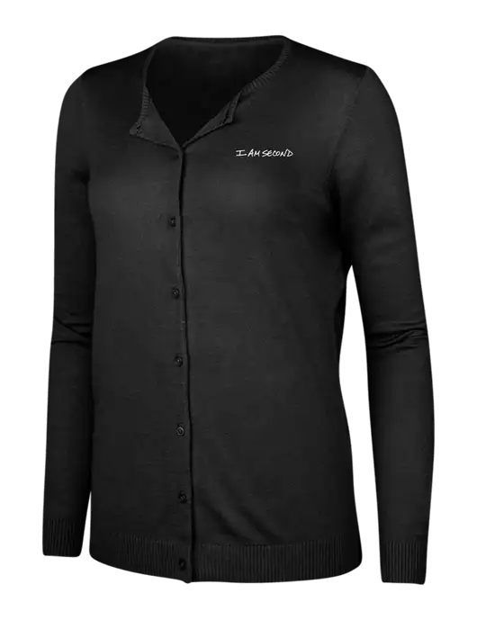 Black Womens Cardigan Sweater w/I Am Second Logo