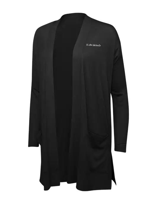 Black Womens Concept Long Pocket Cardigan w/I Am Second Logo