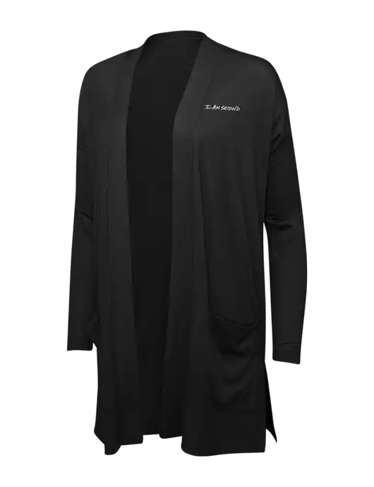 Black Womens Concept Long Pocket Cardigan w/I Am Second Logo