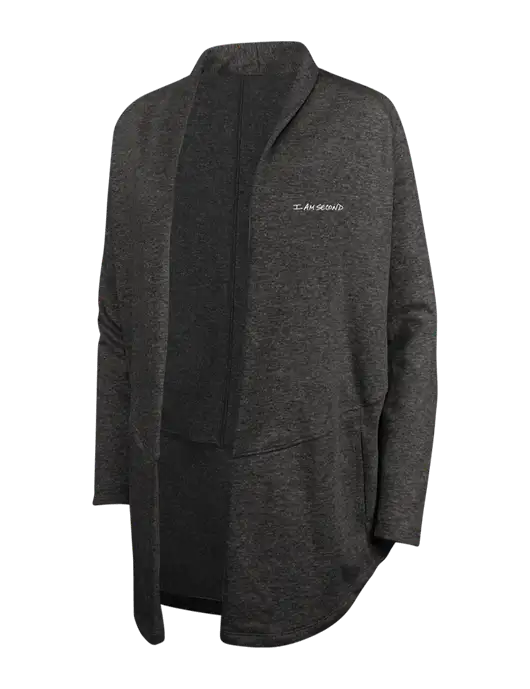 Charcoal Heather/ Medium Heather Grey Womens Interlock Cardigan w/I Am Second Logo