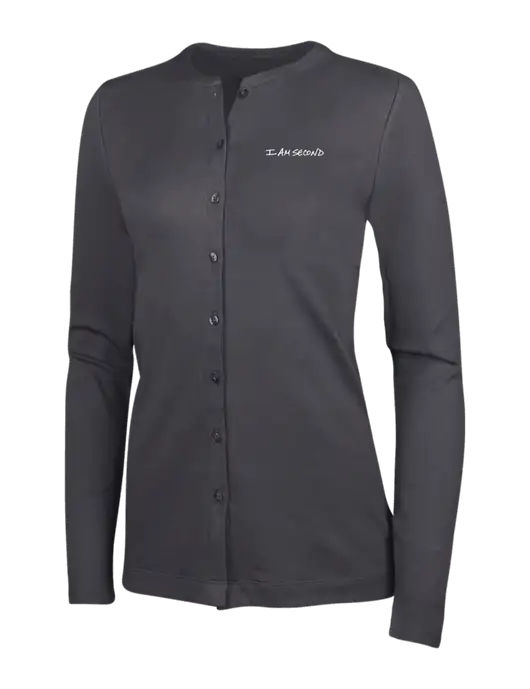 Grey Smoke Womens Concept Stretch Button-Front Cardigan Sweater w/I Am Second Logo