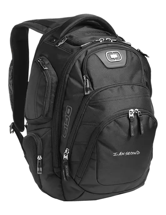 OGIO Black Stratagem Laptop Backpack w/I Am Second Logo