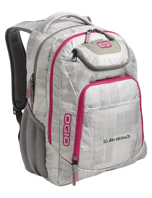 OGIO Light Grey/Pink Excelsior Laptop Backpack w/I Am Second Logo