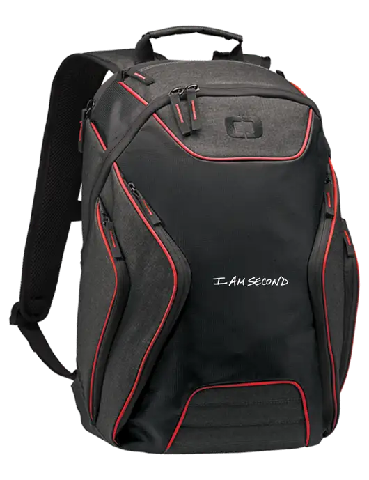 OGIO Red/Heather Grey Hatch Laptop Backpack
 w/I Am Second Logo
