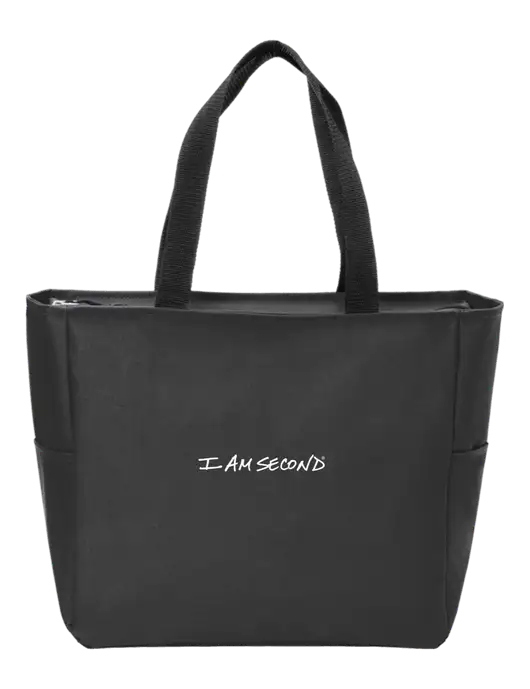 Everyday Black Zip Tote  w/I Am Second Logo