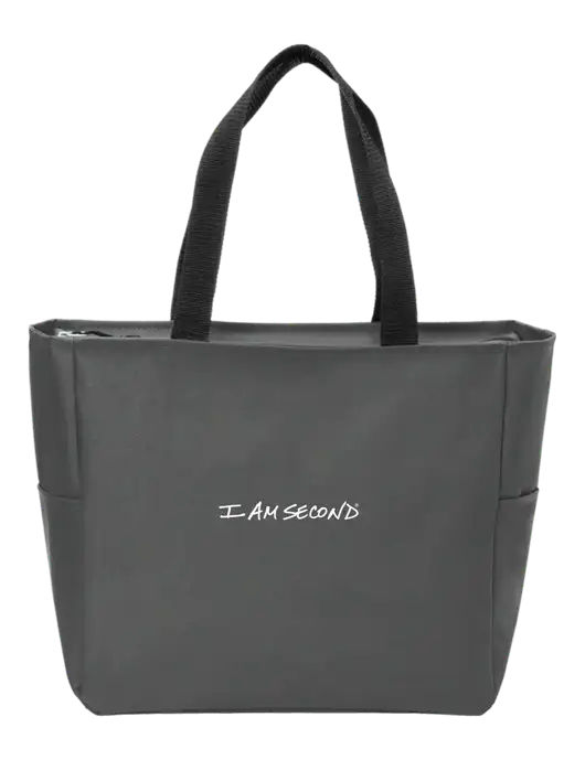 Everyday Charcoal Zip Tote Dark w/I Am Second Logo
