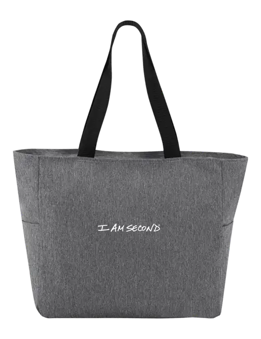 Everyday Heather Grey Zip Tote  w/I Am Second Logo