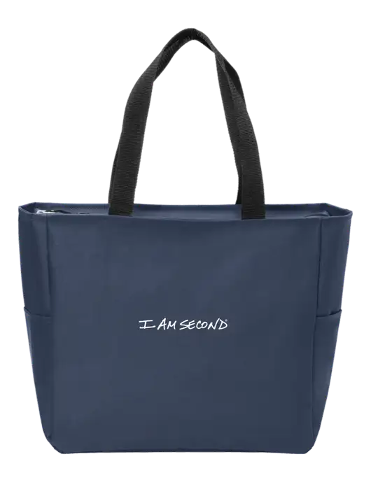 Everyday Navy Zip Tote  w/I Am Second Logo